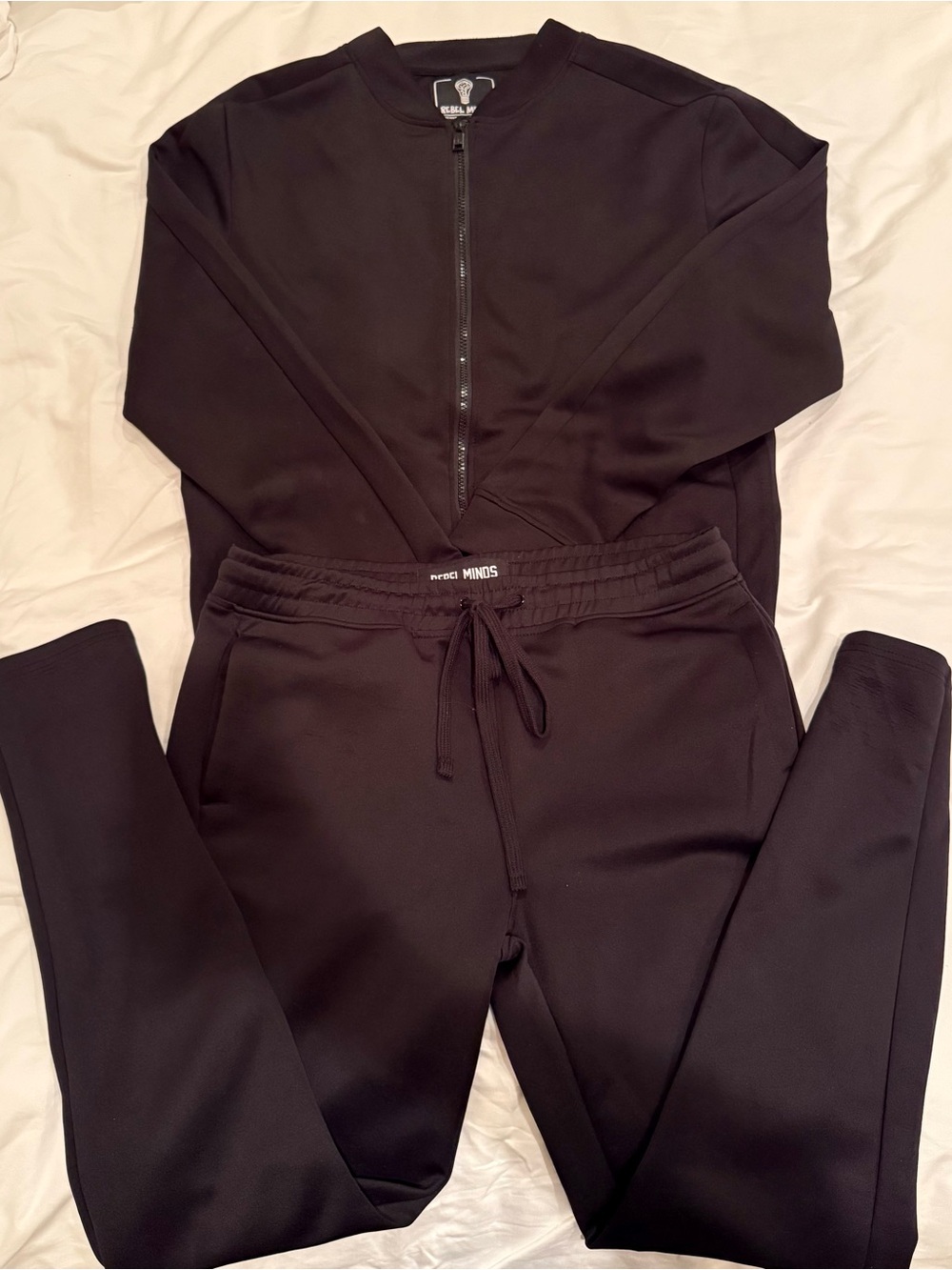 Rebel Minds All Black Matching Tracksuit Set Jacket Pants Size L